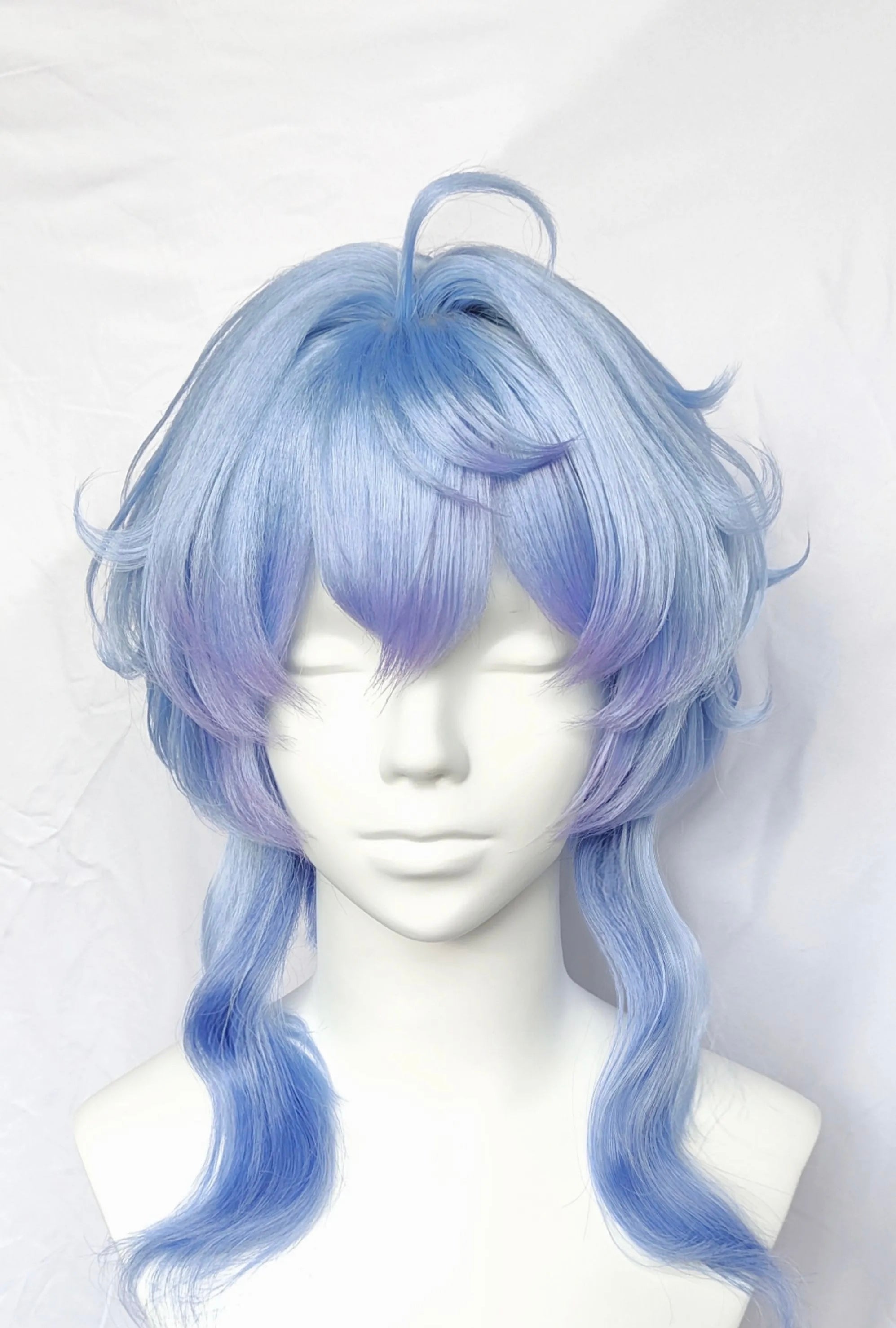 In Stock Genshin Impact Ganyu Cosplay Wig Gradient Blue Long Curly Heat Resistant Synthetic Hair