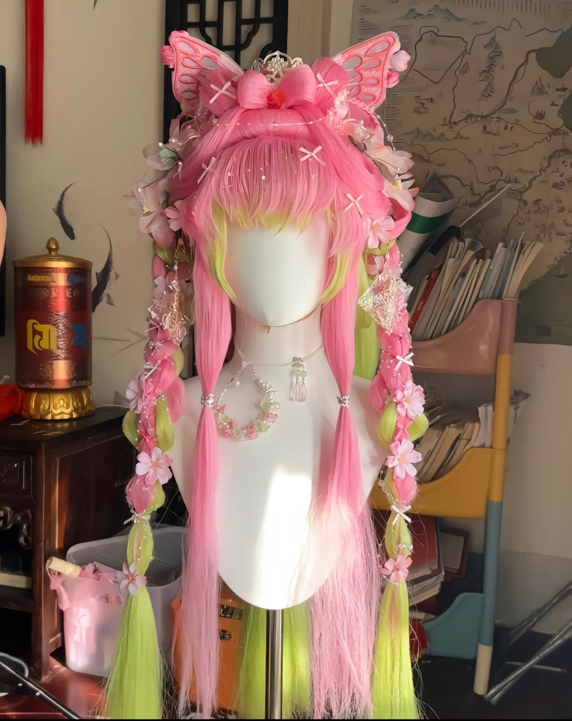 Ready-to-Ship Mitsuri Kanroji Wig | Custom Hanfu-Style Demon Slayer Cosplay