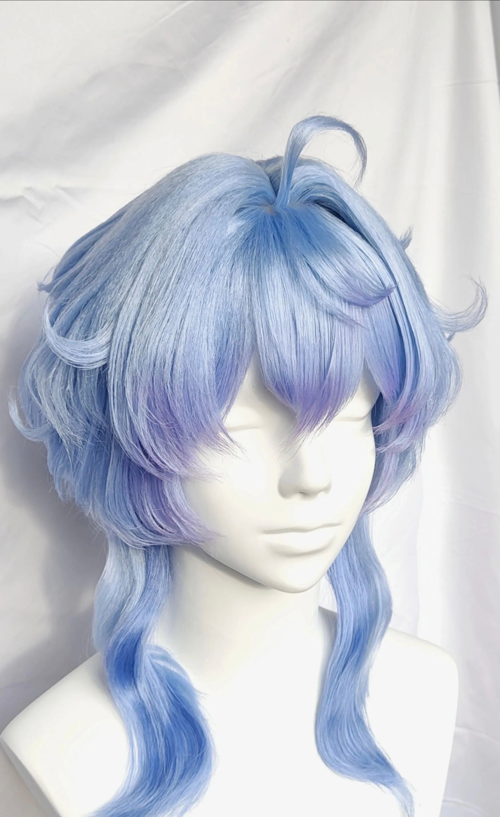 In Stock Genshin Impact Ganyu Cosplay Wig Gradient Blue Long Curly Heat Resistant Synthetic Hair