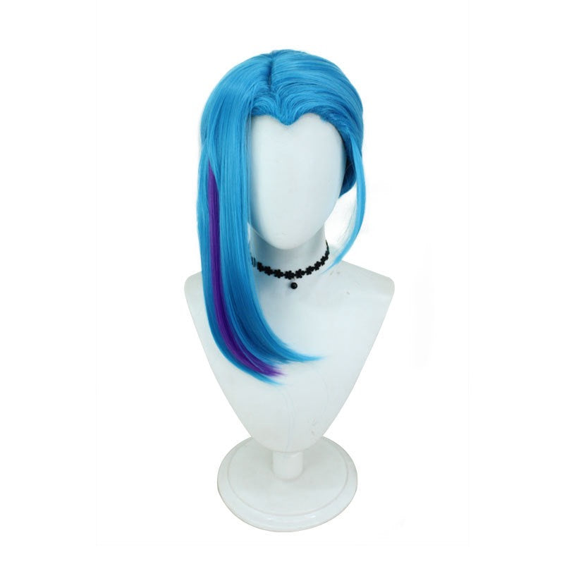 Jinx Arcane Cos Wig (League of Legends) - High Temp Synthetic Hair Blue Purple Streaks Universal Scalp