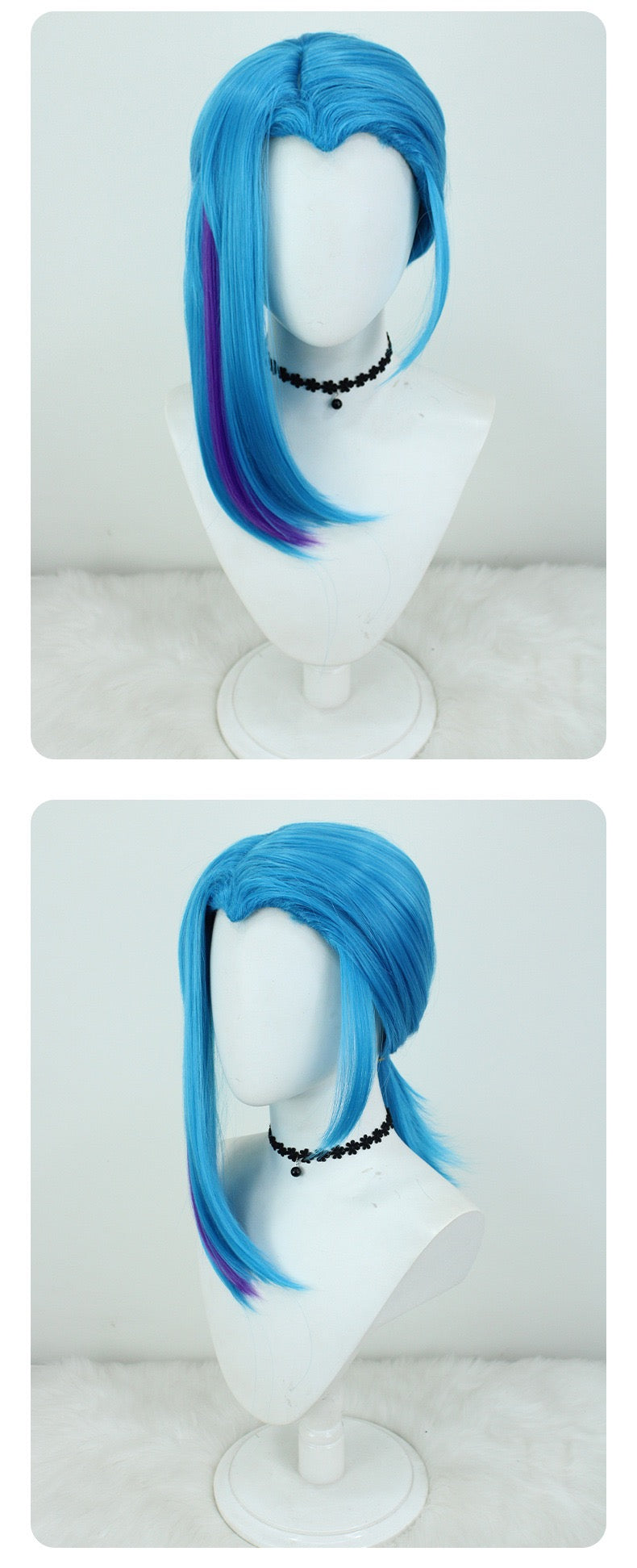 Jinx Arcane Cos Wig (League of Legends) - High Temp Synthetic Hair Blue Purple Streaks Universal Scalp