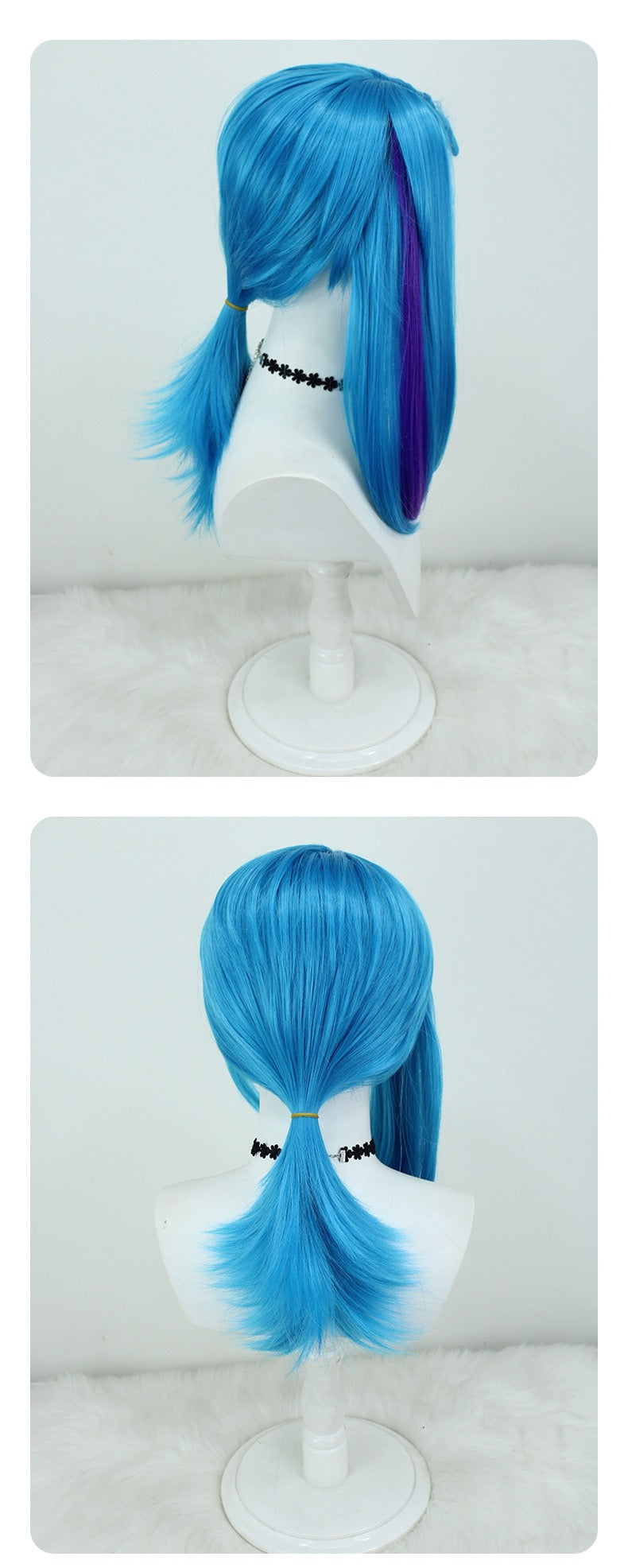 Jinx Arcane Cos Wig (League of Legends) - High Temp Synthetic Hair Blue Purple Streaks Universal Scalp