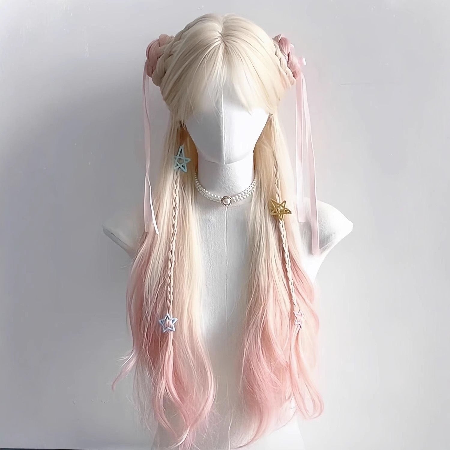 Platinum to Pink Ombre Long Curly Wig with Bangs | Natural-Looking Synthetic Full Wig for Women (Lolita Style)
