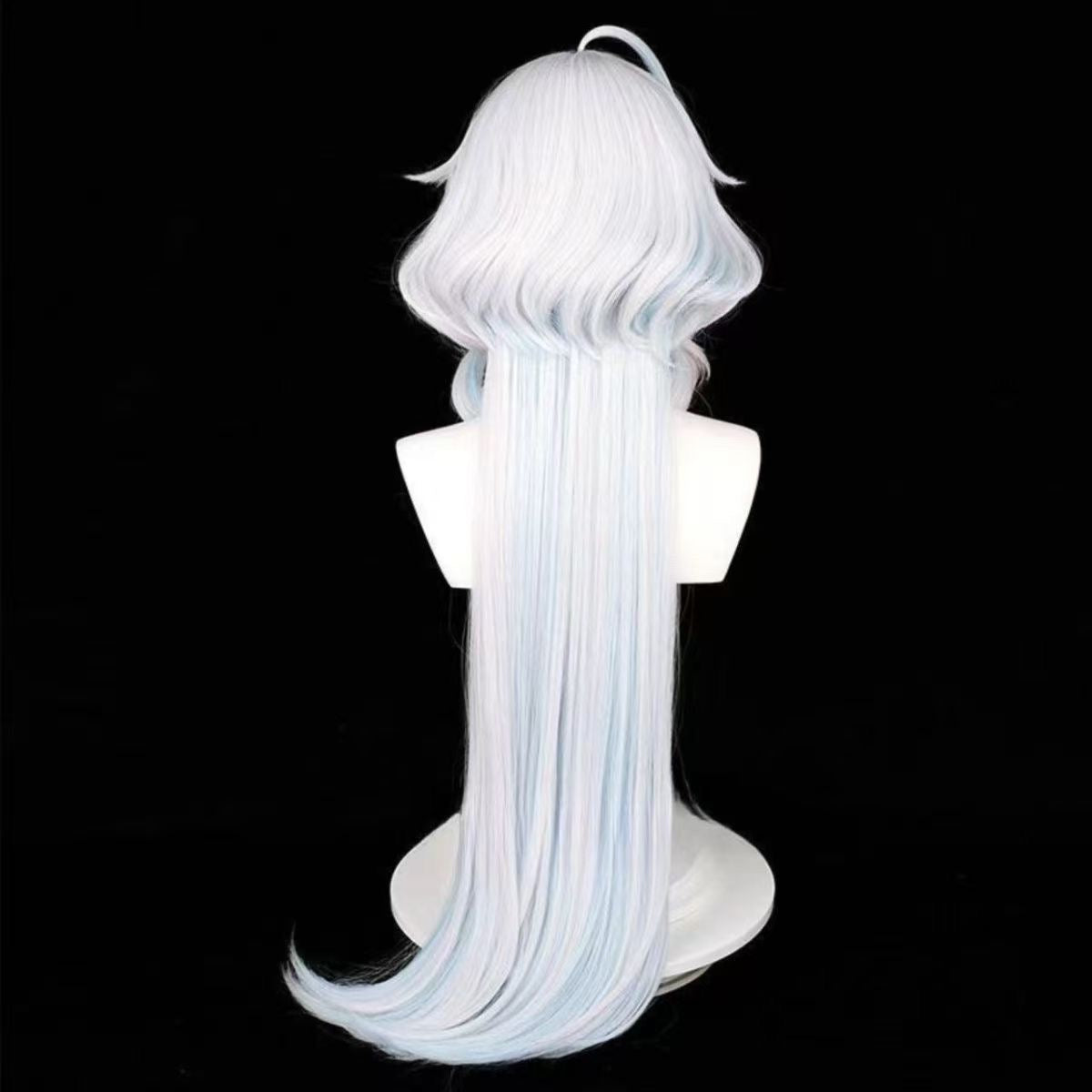 Genshin Impact Furina Cosplay Wig | White-Blue Highlighted Long Hair with Top Ahoge | Full Head Wig for Cosplayers