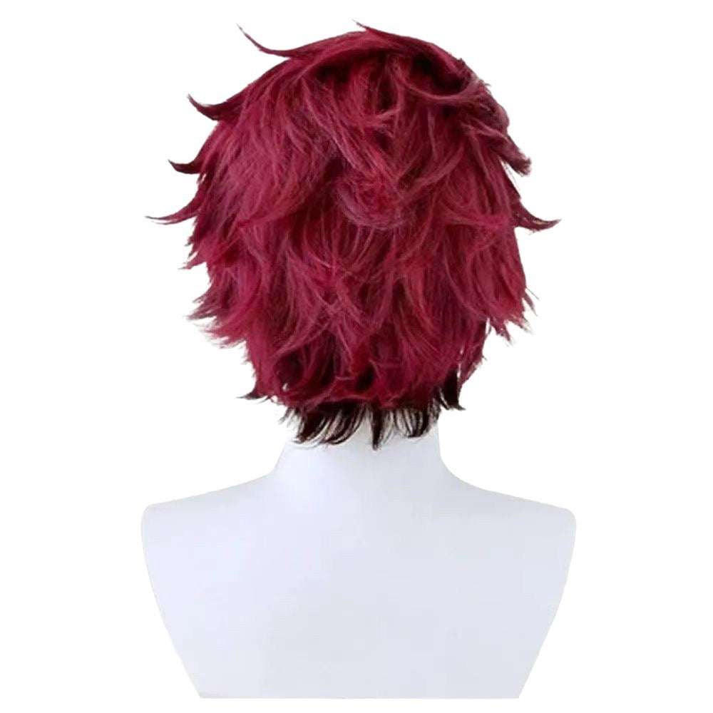 Demon Slayer Tanjiro Kamado Cosplay Wig | Red-Brown Ombre Short Spiky Back Hair | Full Head Wig
