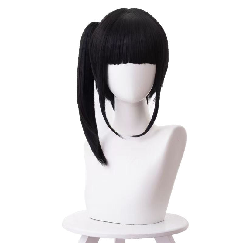 Demon Slayer Kanao Tsuyuri Cosplay Wig | Black Bob Wig with Detachable Tiger Clip Ponytail | Full Head Wig