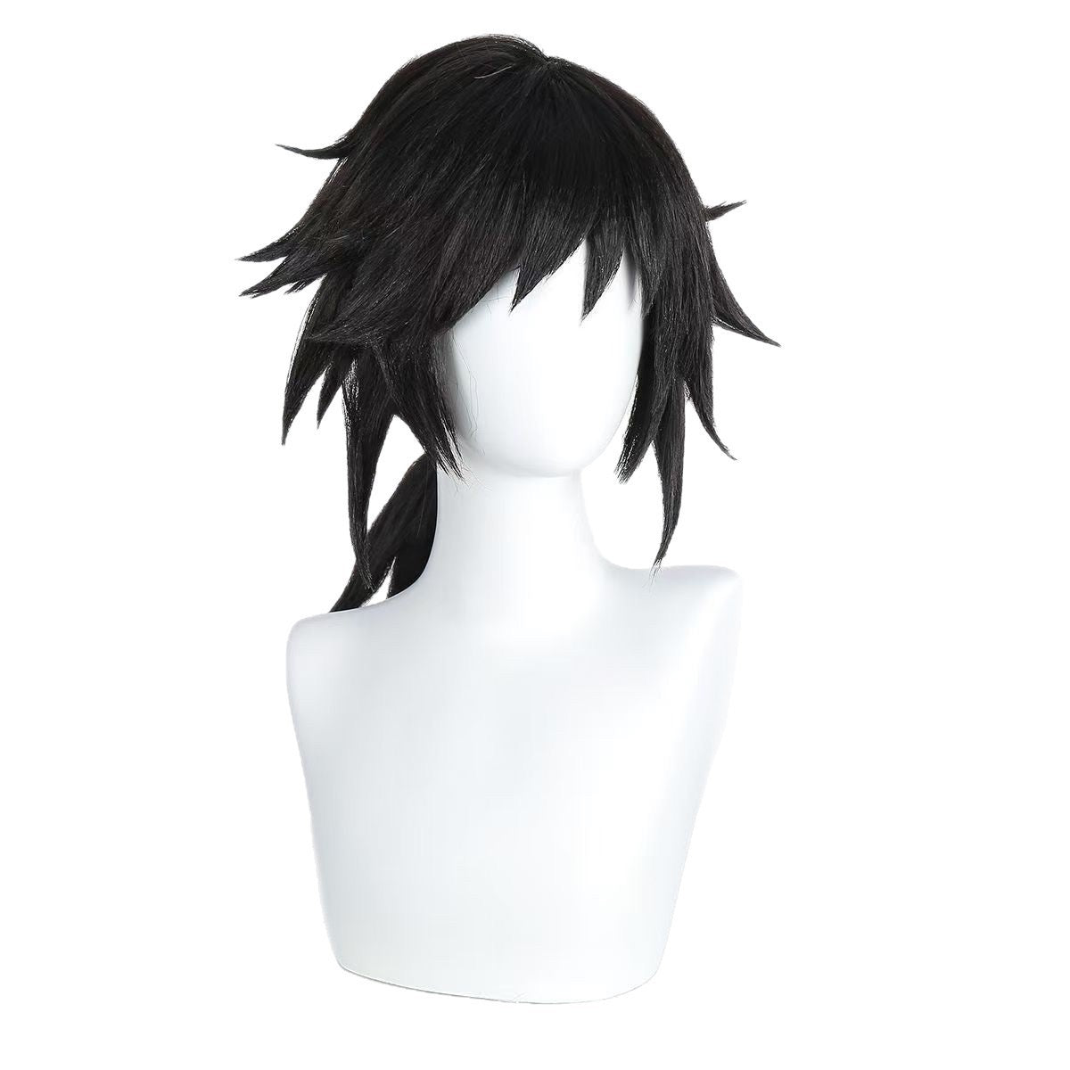 Demon Slayer Giyu Tomioka Cosplay Wig | Thick Black Medium-Length Flip-Up Fluffy Stylable Full Wig