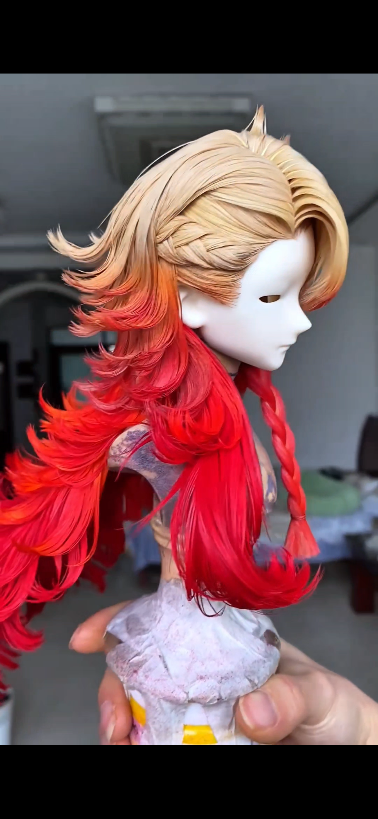 Handmade Honkai: Star Rail Mydei BJD Doll Wig | Gradient Red & Blonde with Braided Accents