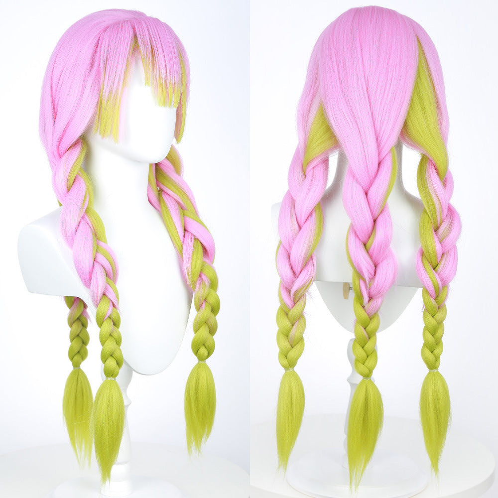 Mitsuri Kanroji Cosplay Wig - Demon Slayer Long Pink Green Gradient Wig with Braids for Anime Con Halloween