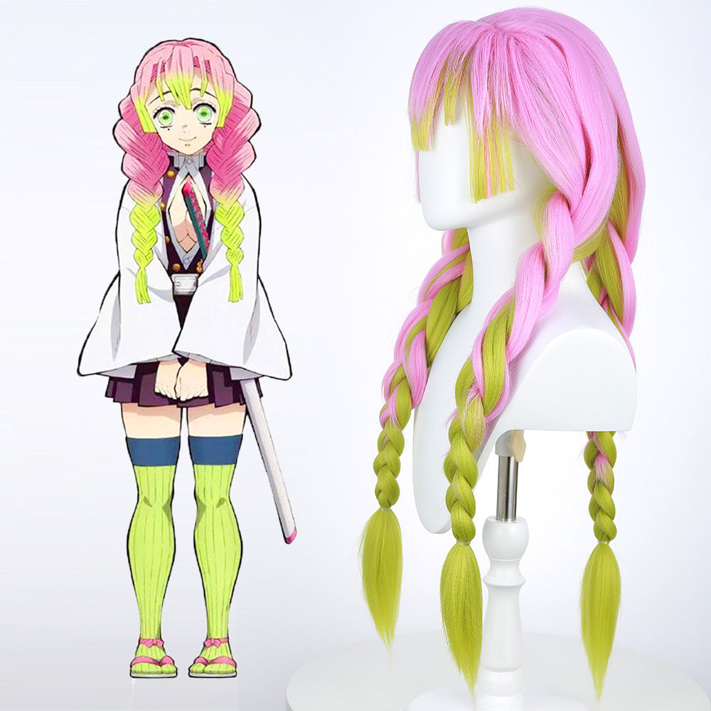 Mitsuri Kanroji Cosplay Wig - Demon Slayer Long Pink Green Gradient Wig with Braids for Anime Con Halloween