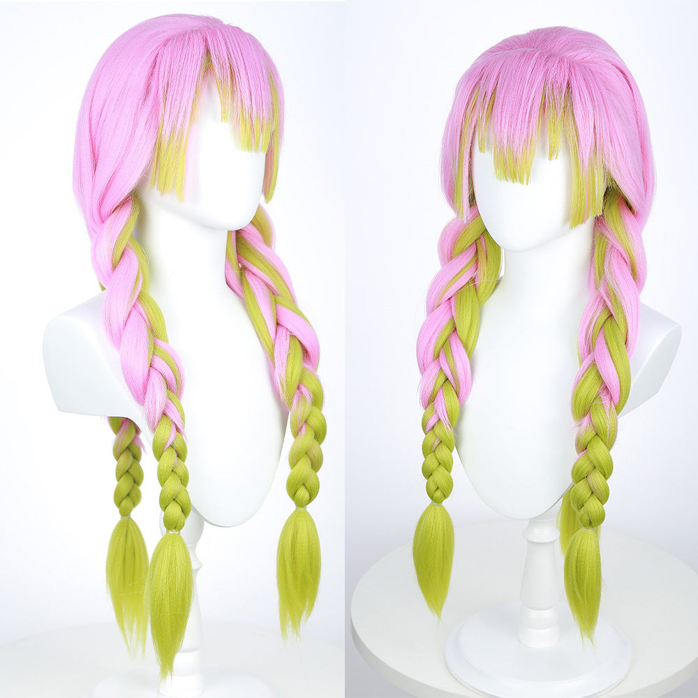 Mitsuri Kanroji Cosplay Wig - Demon Slayer Long Pink Green Gradient Wig with Braids for Anime Con Halloween
