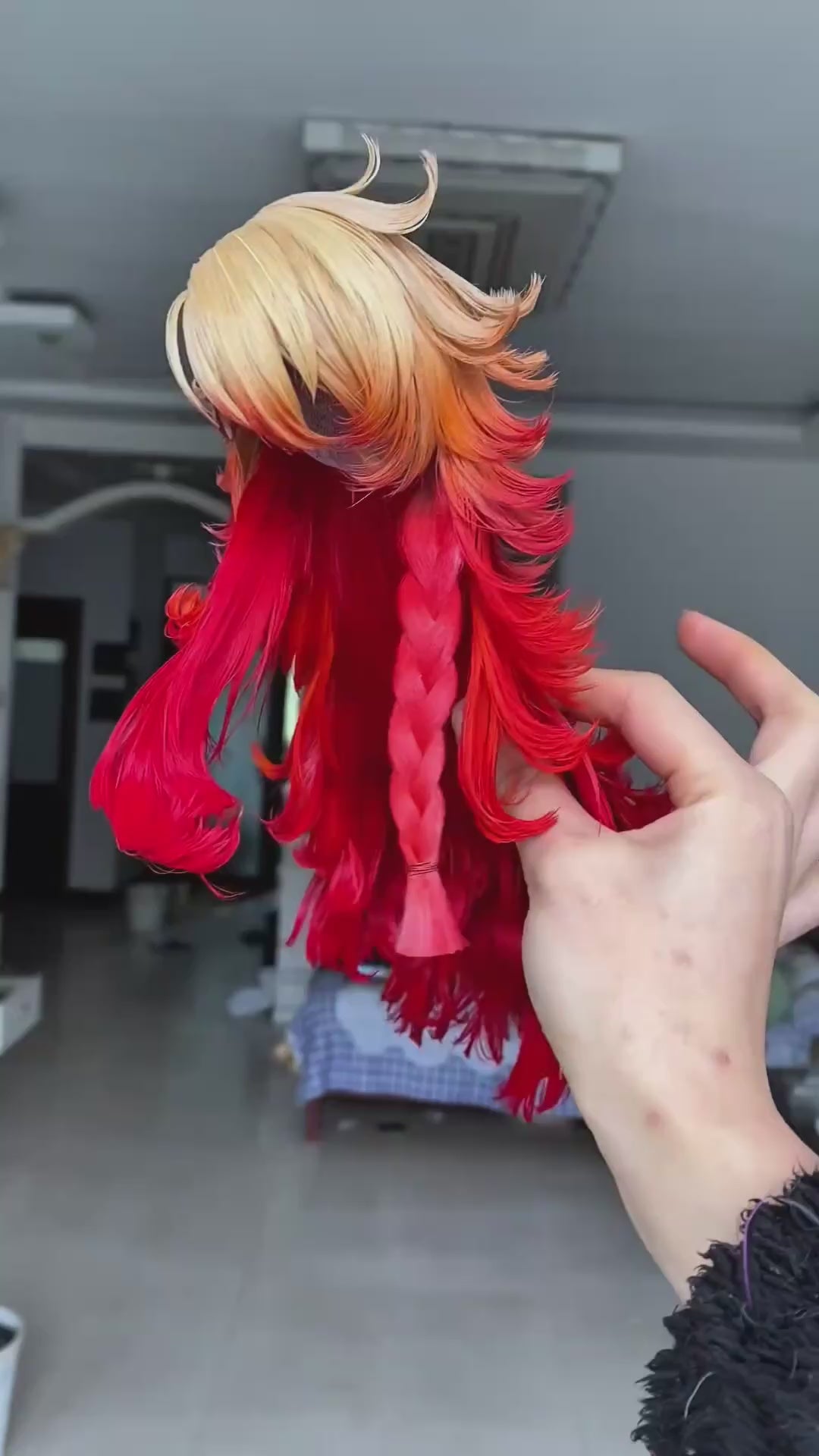 Handmade Honkai: Star Rail Mydei BJD Doll Wig | Gradient Red & Blonde with Braided Accents