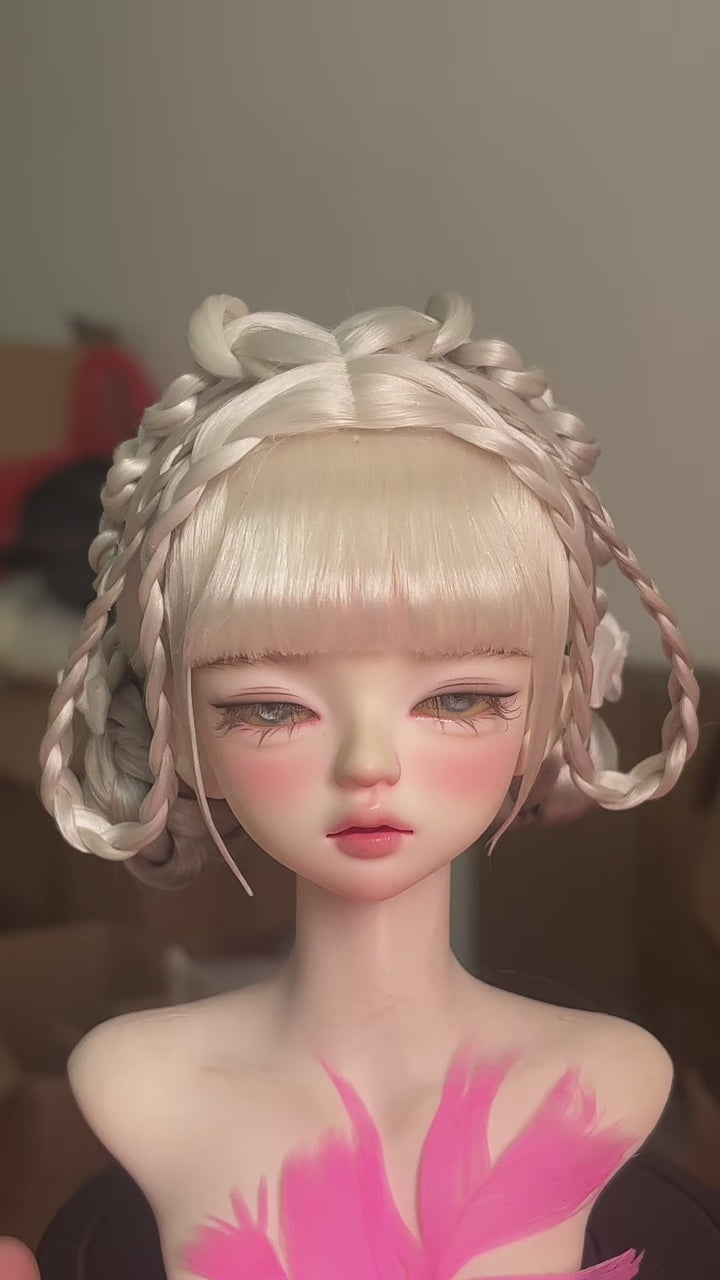 1/4 BJD Mohair Wig 18-18.5cm Natural Color Cross Part Hard Wig Cap
