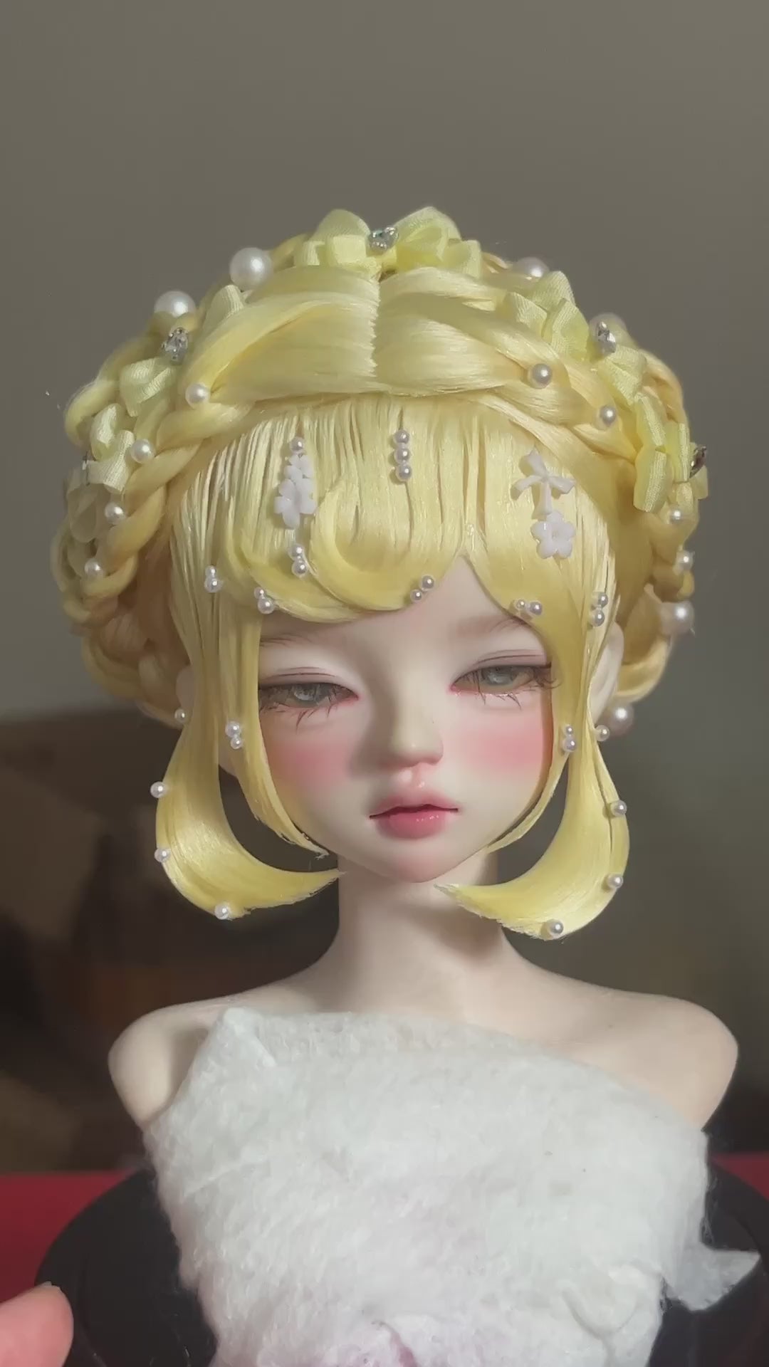 Ready To Ship Yellow 1/4 BJD Wig Russian Mohair Cross Part 17.8-18.2cm