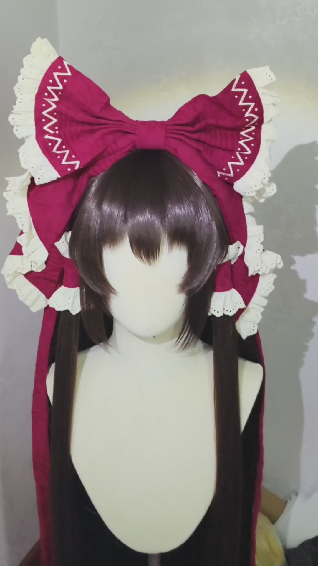 Reimu Hakurei Cosplay Wig – Full Hard Styling Fixed Anti-Gravity Wig Touhou Project