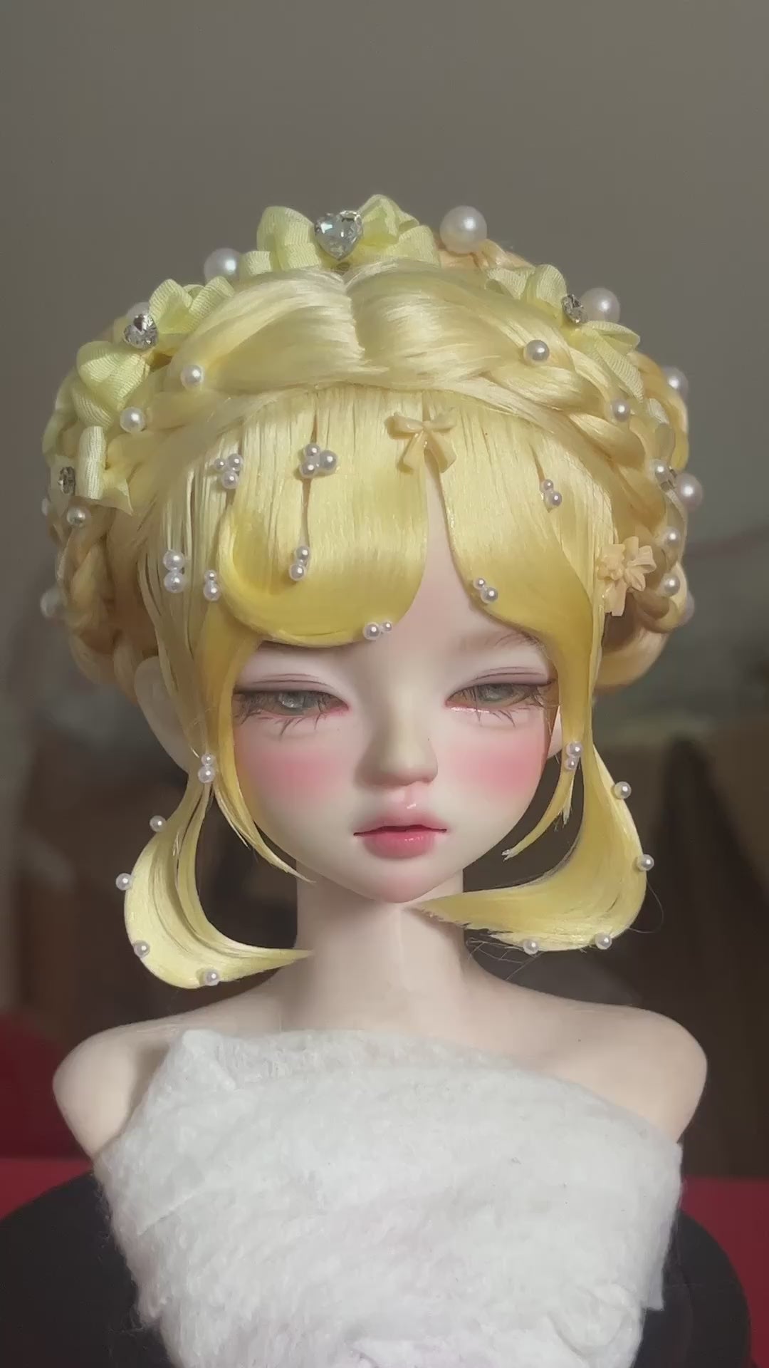 Ready To Ship Yellow 1/4 BJD Wig Russian Mohair Cross Part 17.8-18.2cm